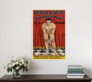 20" X 30" Houdini In Handcuffs Vintage Magic Poster Wall Art