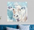 40" x 40" Blue Pastel Watercolor Cow Unframed Canvas Wall Art