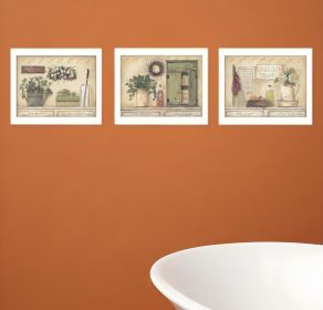 Set Of Three Garden Bath 2 White Framed Print Bathroom Wall Art