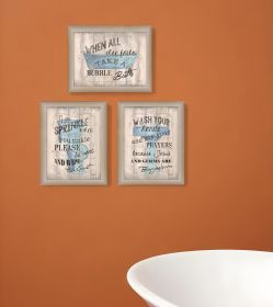 Set Of Three Humorous Brown Framed Print Bathroom Wall Art