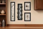 Set Of Four Kitchen Collection V with Seven Peg Mug Rack 2 Black Framed Print Kitchen Wall Art