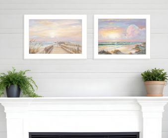 Set Of Two Sunrise Sunset 3 White Framed Print Wall Art