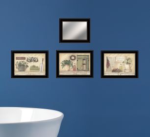 Set Of Four Garden Bath Black Framed Bathroom Wall Art And Mirror