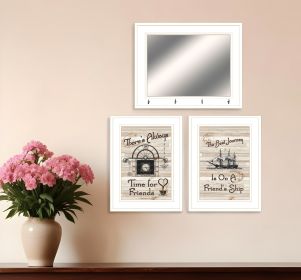 Set Of Three Friendship Journey White Framed Wall Art With Mirror And Hooks