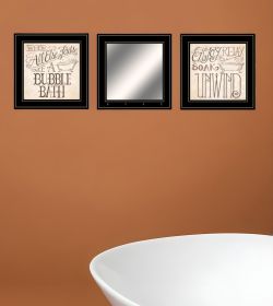 Set Of Three Soak and Unwind 5 Black Framed Print Bathroom Wall Art