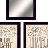 Set Of Three Soak and Unwind Black Framed Bathroom Wall Art With Mirror