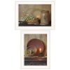 Set Of Two Candle Light and Flowers 1 White Framed Print Wall Art