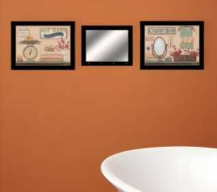 Set Of Three Wash Room Black Frame Bathroom Wall Art with Hooks