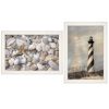 Set Of Two Cape Hatteras Lighthouse and Sea Shells 3 White Framed Print Wall Art