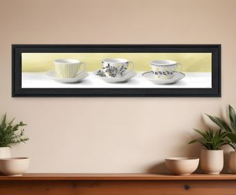 Stack of Tea CupsYellow Black Framed Print Kitchen Wall Art