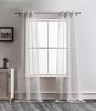 Two 96" Gray Ribbon Embellished Window Curtain Panels