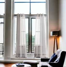 Two 96" Gray Ribbon Embellished Window Curtain Panels