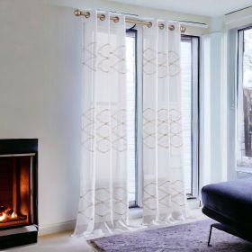 Two 96" Gold and White SemiSheer Curtains