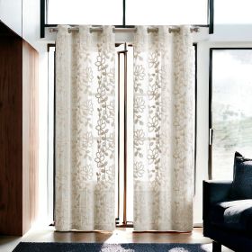 Two 84"  Tan Floral Embroidered Window Panels