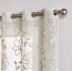 Two 84"  Tan Floral Embroidered Window Panels