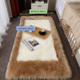 1pc, Soft and Fluffy Sheepskin Rug for Bedroom and Living Room - Non-Slip and Machine Washable Carpet for Dormitory and Room Decor - Khaki + White - 3