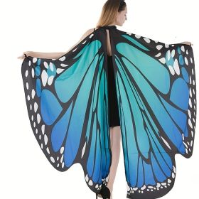 1pc, Spooktacular Creations Butterfly Wing Cape Shawl With Lace Mask And Black Velvet Antenna Headband Adult Women Halloween Costume Accessory - Blue