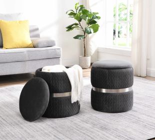 Techni Mobili Modern Velvet Round Ottoman with Storage, Grey - as Pic