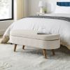 Ottoman Oval Storage Bench,Rubber Wood Legs - Beige