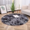1pc, Tie-Dye Plush PV Velvet Area Rug, 62.99", American Style Round Rug, Floor Decor - Tie-dye Sapphire Blue - 62.99inch