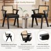 Mid-Century Accent Chair with Handcrafted Rattan Backrest and Padded Seat for Leisure, Bedroom, Kitchen, Living Room, Enterway, Black - as Pic