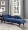 1pc Modern Traditional Chaise Button Tufted Detail Blue Upholstery Style Comfort Living Room Furniture Espresso Finish Legs - as Pic