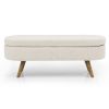Ottoman Oval Storage Bench,Rubber Wood Legs - Beige