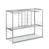Contemporary Chrome Wine Rack Silver Modern Glass Metal Frame Wine Storage RT - as pic