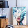 Hand Painted Oil Painting Abstract Portrait Wall Art Hand painted-Nordic Light Blue Girl Oil Paintings On Canvas-Hand Made-For Home Decoration - 50X70