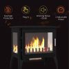 1000W/1500W 24" Electric Fireplace Stove, Freestanding Fireplace Heater with Realistic Flame, Adjustable Temperature, Black-AS - as picture