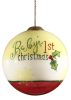 Baby First Christmas Teddy Bear Train Hand Painted Glass Hanging Ornament - 1