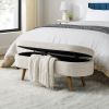 Ottoman Oval Storage Bench,Rubber Wood Legs - Beige