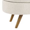 Ottoman Oval Storage Bench,Rubber Wood Legs - Beige