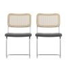 Set of 2, Leather Dining Chair with High-Density Sponge, Rattan Chair for Dining room, Living room, Bedroom, Gray - as Pic