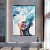 Hand Painted Oil Painting Abstract Portrait Wall Art Hand painted-Nordic Light Blue Girl Oil Paintings On Canvas-Hand Made-For Home Decoration - 50X70
