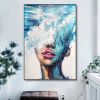 Hand Painted Oil Painting Abstract Portrait Wall Art Hand painted-Nordic Light Blue Girl Oil Paintings On Canvas-Hand Made-For Home Decoration - 50X70