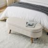 Ottoman Oval Storage Bench,Rubber Wood Legs - Beige
