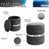 Techni Mobili Modern Velvet Round Ottoman with Storage, Grey - as Pic