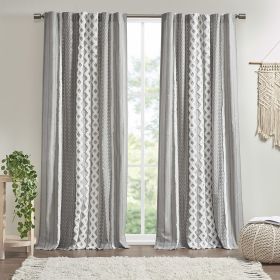 1 Pc Cotton Printed Curtain Panel with Chenille Stripe and Lining (Color: as pic)